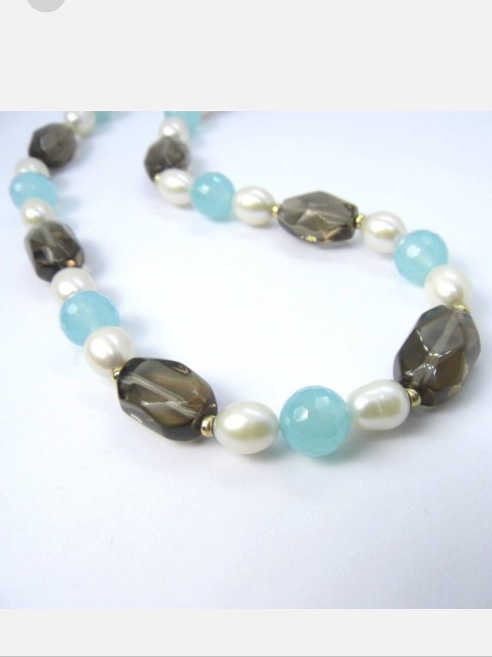 14KY Chalcedony Pearl Smoky Quartz Gold NECKLACE